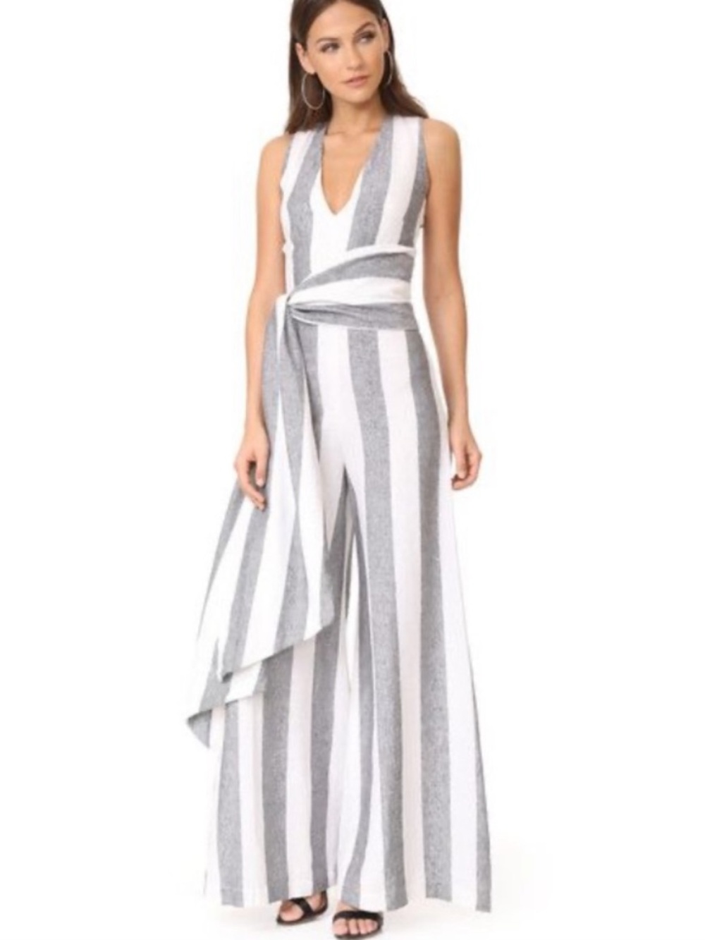 Paper London Vivienne Wide Leg Linen Jumpsuit Gray Stripe